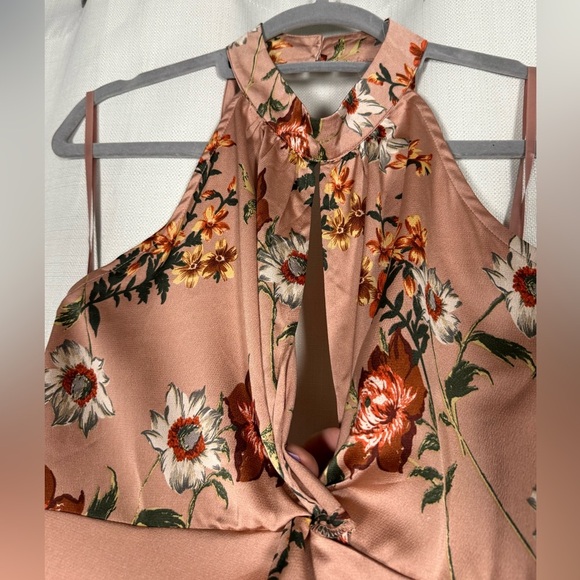 Doe & Rae Pink Floral Satin Halter Top Medium - Picture 4 of 10